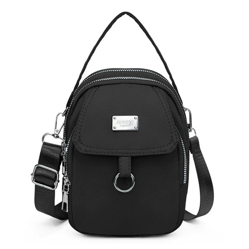 Mini Crossbody Bag for Women – Nylon Multi-Zip Shoulder Purse with Top Handle