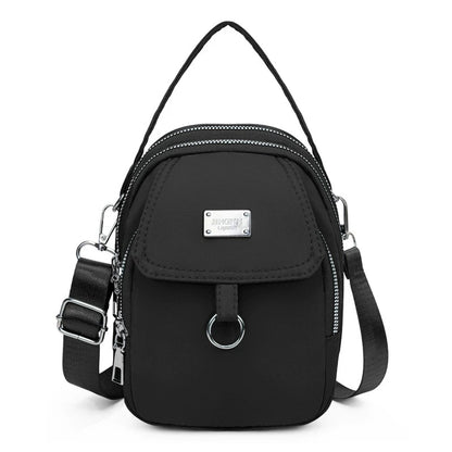 Mini Crossbody Bag for Women – Nylon Multi-Zip Shoulder Purse with Top Handle