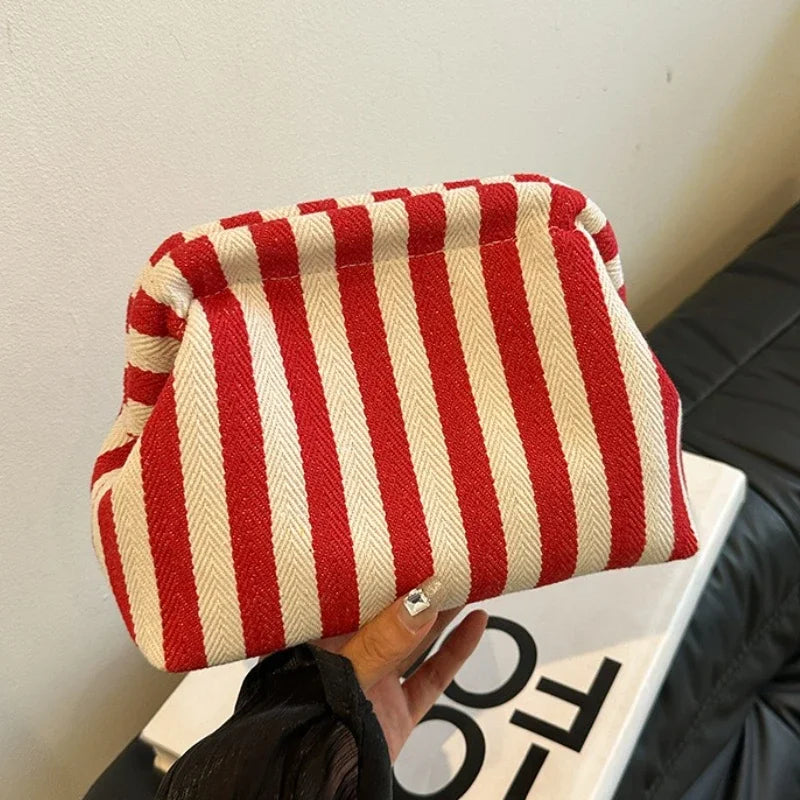 Large Capacity Striped Beach Cloud Bag Women Summer Woven Crochet Shell Portable S Handbag Purse