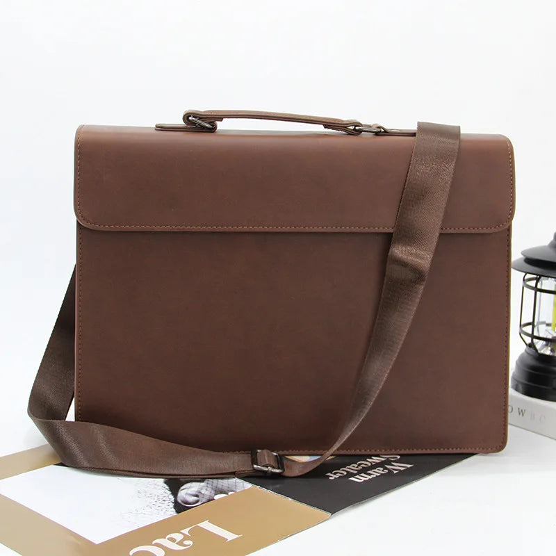 13-Inch Laptop Bag Pu Leather Retro Handbag Briefcase Simple Spacious Single-Shoulder Crossbody Bag