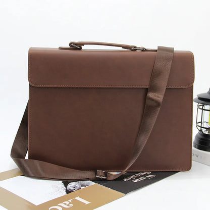 13-Inch Laptop Bag Pu Leather Retro Handbag Briefcase Simple Spacious Single-Shoulder Crossbody Bag
