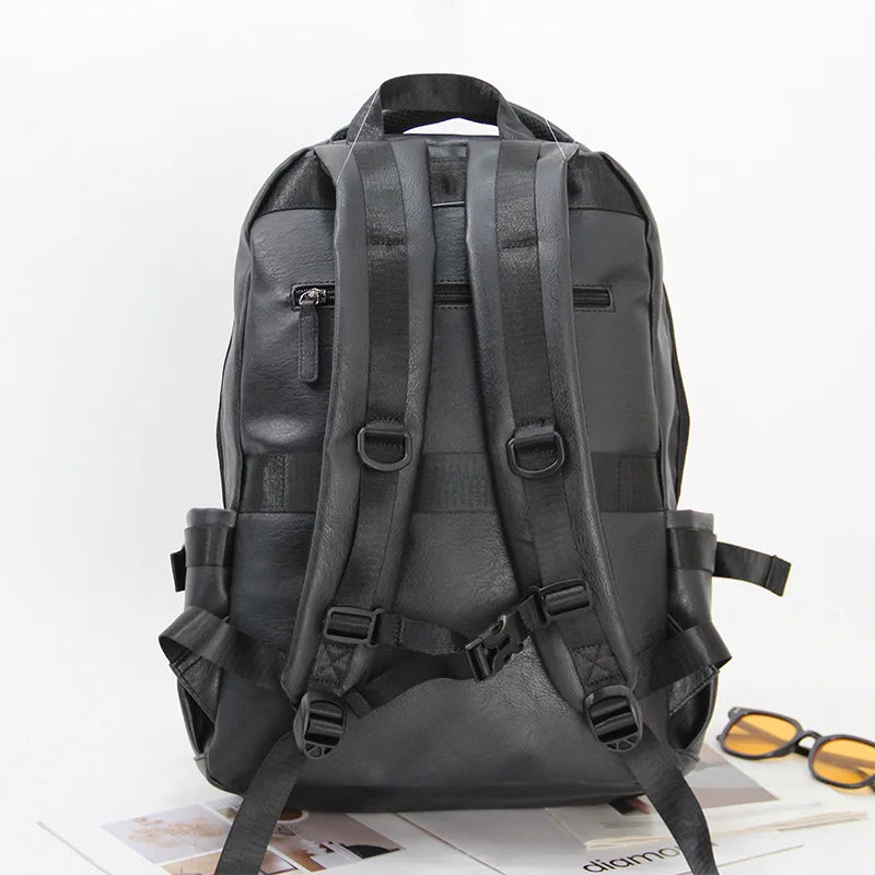 14-Inch Computer Bag Pu Leather Retro Multi-Functional Men S Backpack - Waterproof