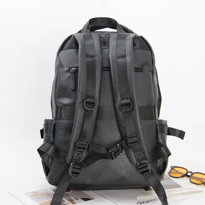 14-Inch Computer Bag Pu Leather Retro Multi-Functional Men S Backpack - Waterproof