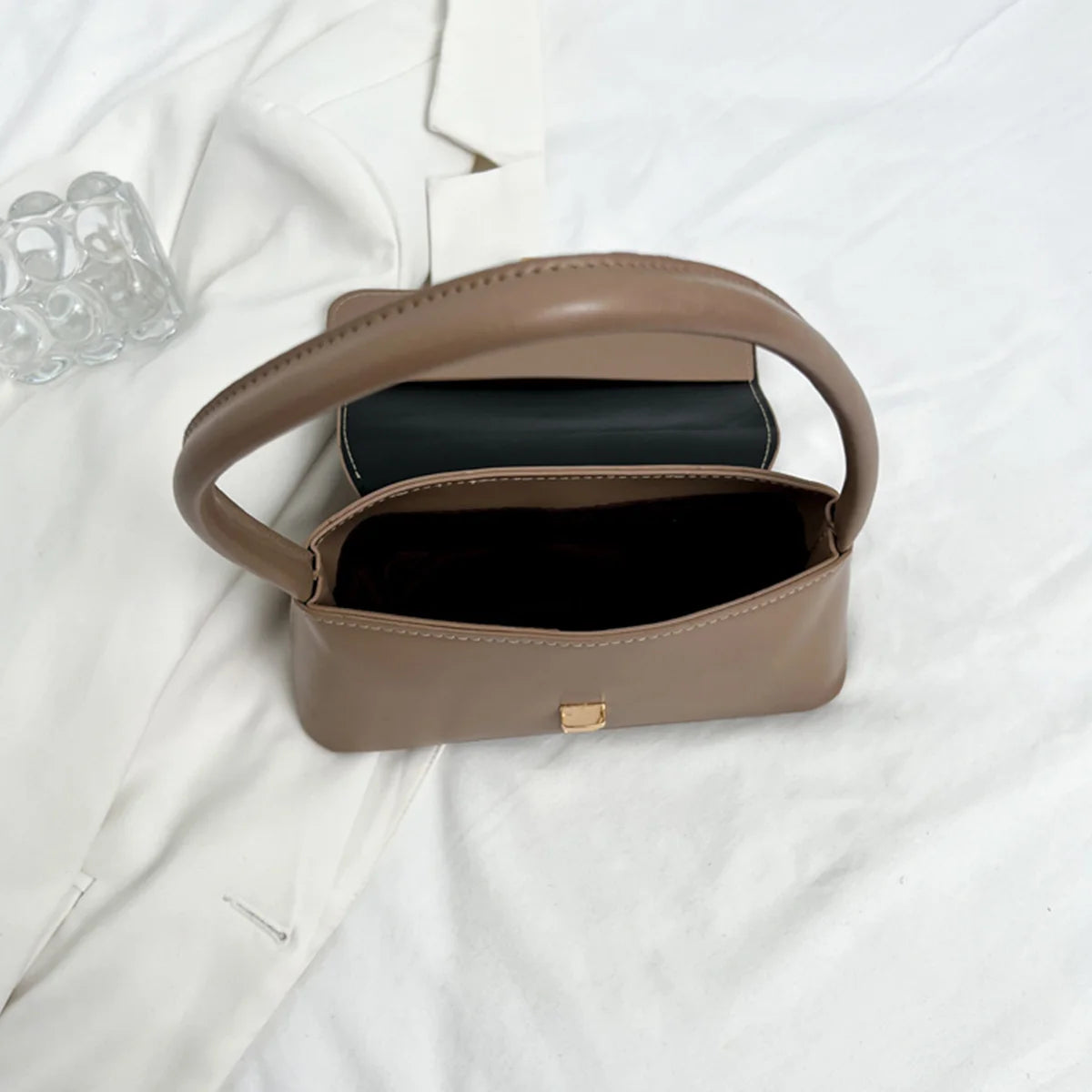 Spring Trendy Basics Underarm Bag Solid Color Pu Shoulder Metal Flap Handbag Commute Shopping