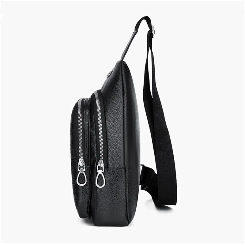 Men's Crossbody Sling Bag – Crocodile Pattern PU Leather Chest Bag