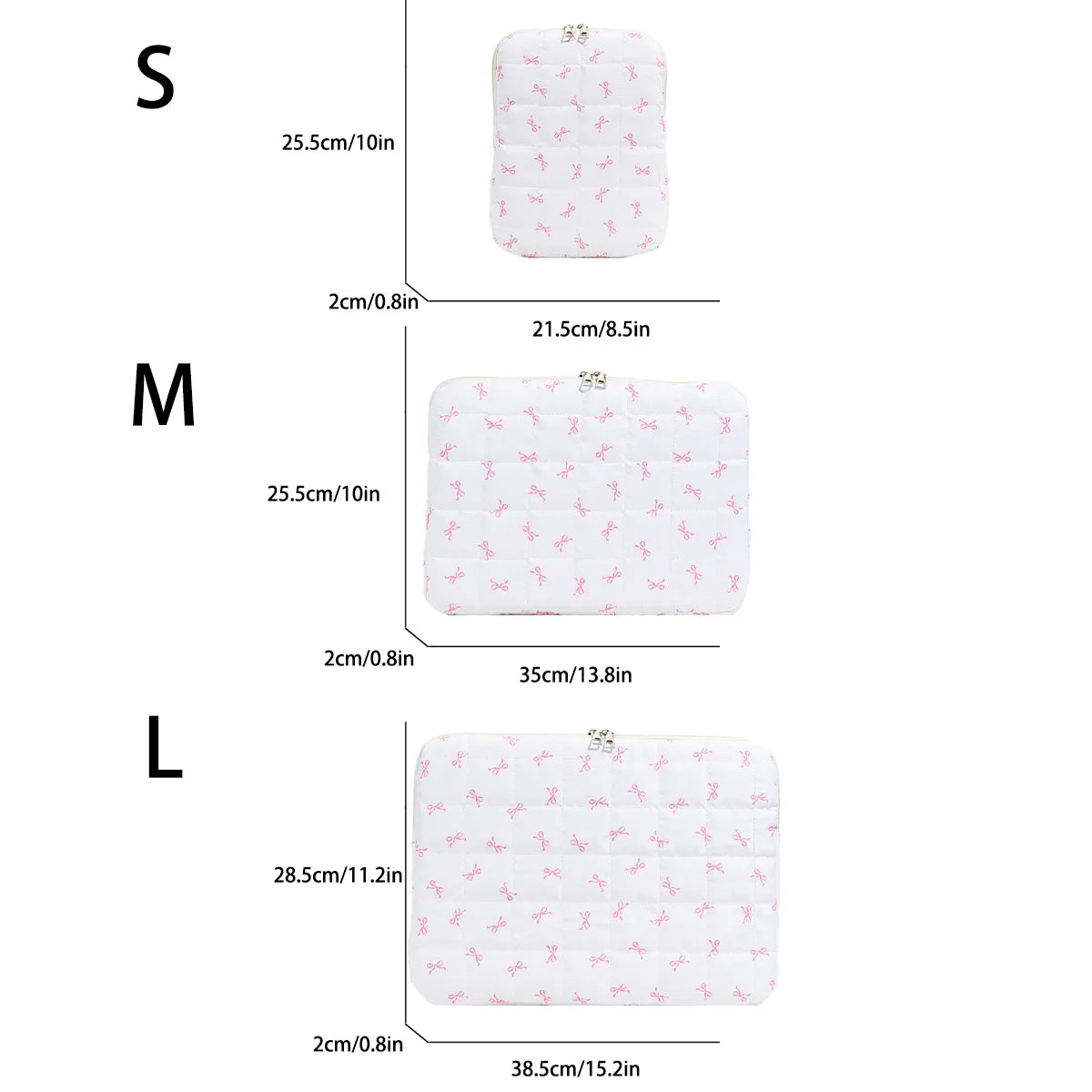 Simplicity Leisure Quilted Briefcase Bow Print Oxford Laptop Sleeve Shockproof Zipper Multi-Size