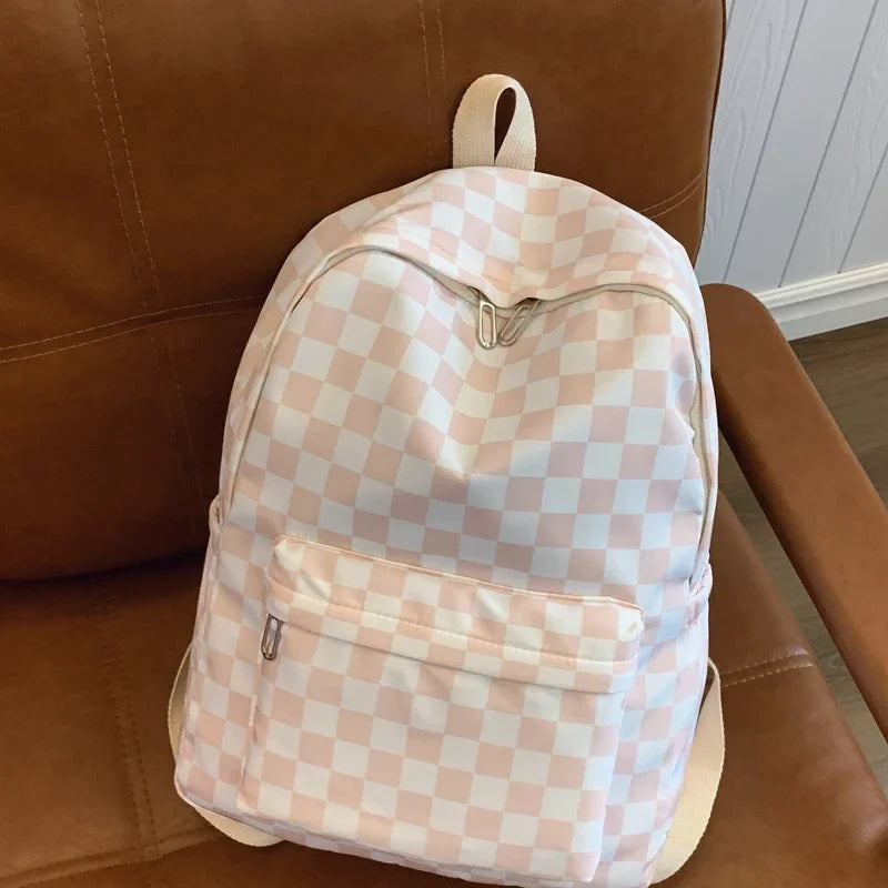 Checkerboard Laptop Backpack Women - Print Crossbody Set Multi Pocket Adjustable Straps Campus