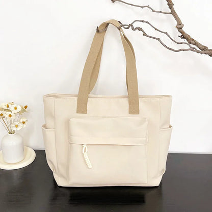 Nylon Tote Bag Multiple Pocket Lightweight Foldable Design Office Commute Shopping Fitness Storage