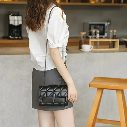 Quilted Crossbody Bag with Turn Lock & Chain Strap
