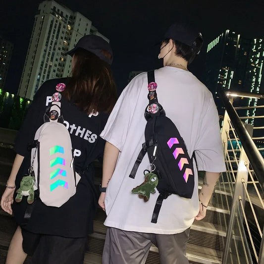 Nylon Fabric Lightweight Men S Chest Bag Safety Reflective Strip Large-Capacity Single-Shoulder Bag