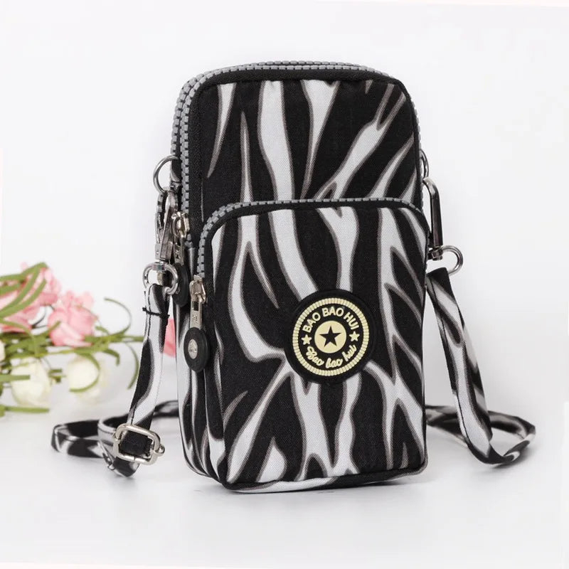 Multi Pattern Printed Crossbody Phone Bag Lightweight Nylon Purse Adjustable Strap Mini Shoulder
