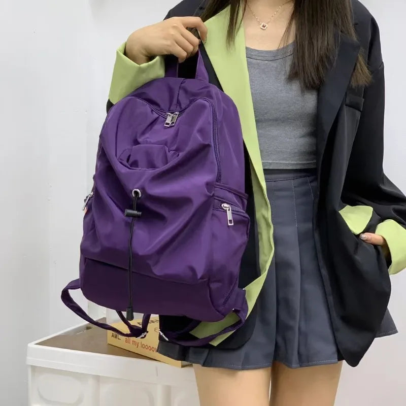Casual Nylon Backpack with Multiple Zipper Pockets