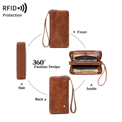 Rfid Men S Business Wallet Double Zipper Long Retro Large Capacity Women Hand