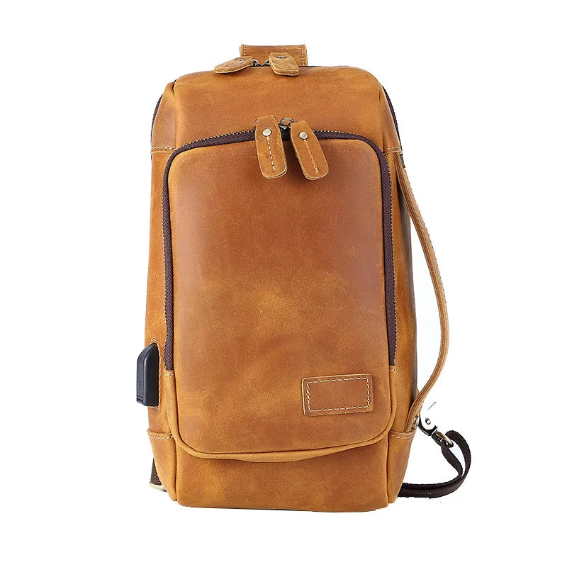 Retro Men S Chest Bag Genuine Leather Chest Large-Capacity Hand-Held Crossbody Backpack