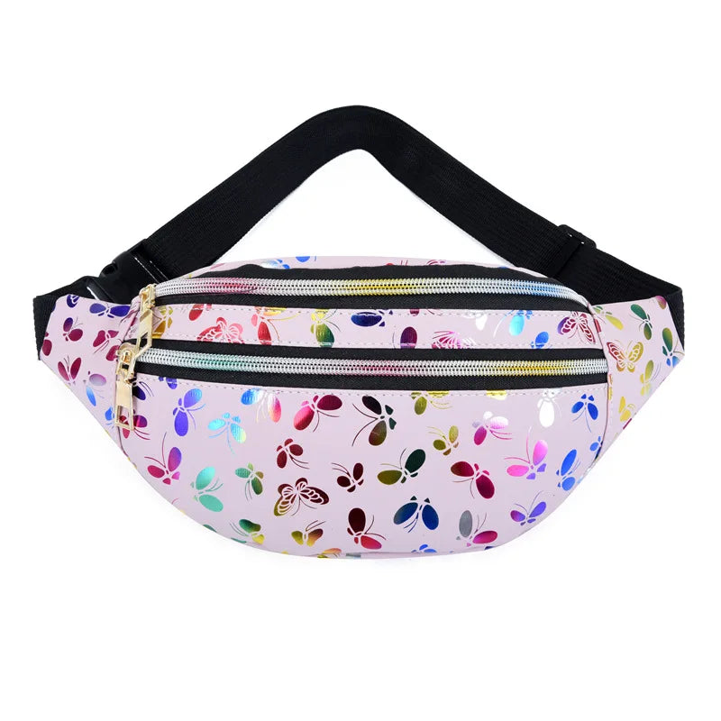 Fashionable Waist Bag Double Zipper Butterfly Multifunctional Shoulder Crossbody Pu Change Mobile