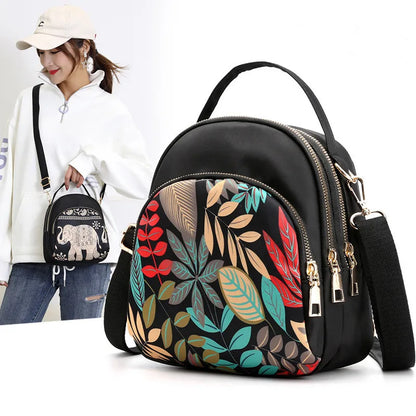 Mini Crossbody Backpack for Women – Printed Oxford Shoulder Bag