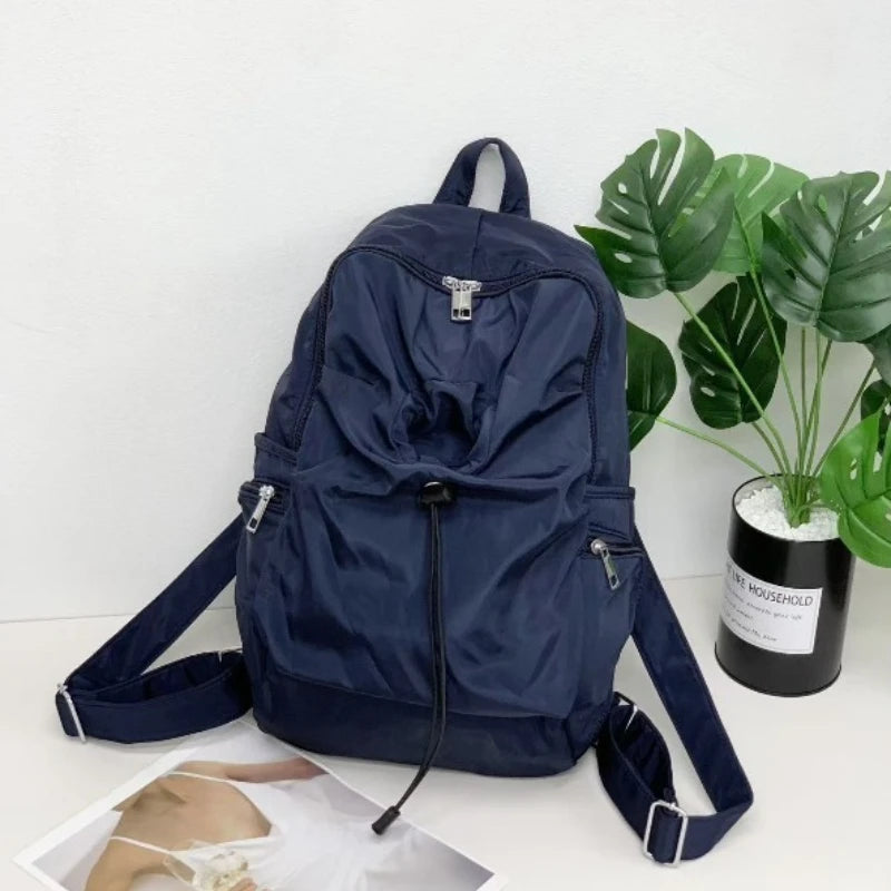 Casual Nylon Backpack with Multiple Zipper Pockets