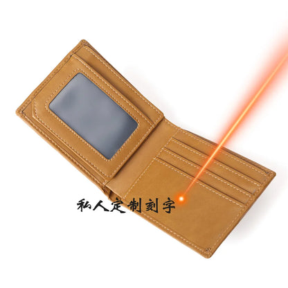 Left Right Loose-Leaf Pu Yellow Brown Men S Wallet Multi-Clip Short Money Clip Laser Engraving