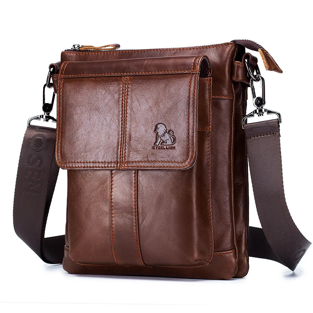 Men S Genuine Leather Crossbody Bag Top Layer Cowhide Single-Shoulder Bag Retro Large-Capacity
