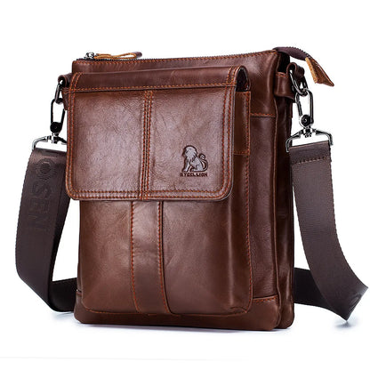 Men S Genuine Leather Crossbody Bag Top Layer Cowhide Single-Shoulder Bag Retro Large-Capacity