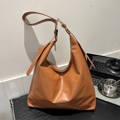Sleek Black Leather Shoulder Underarm Bag Minimalist Spacious Perfect Everyday Casual Chic Outfits