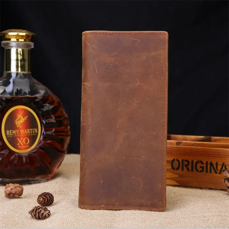 Men S Leather Card Holder Crazy Horse Leather Long Wallet