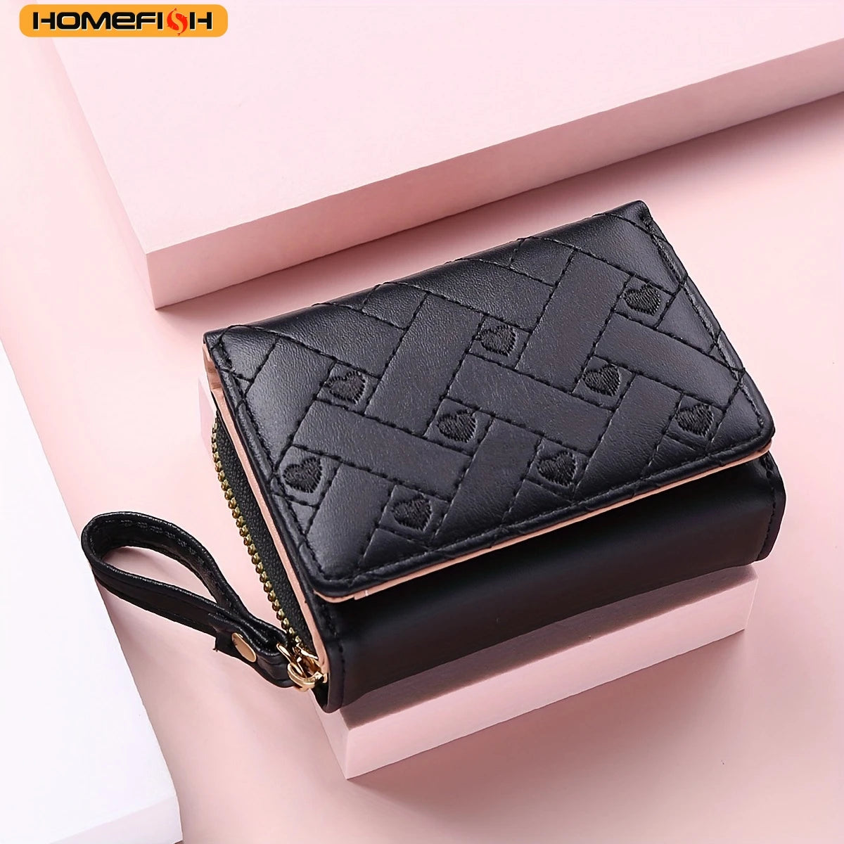 Embroidery Love Pattern Zipper Buckle Card Case Homefish Minimalist Women Zero Wallet