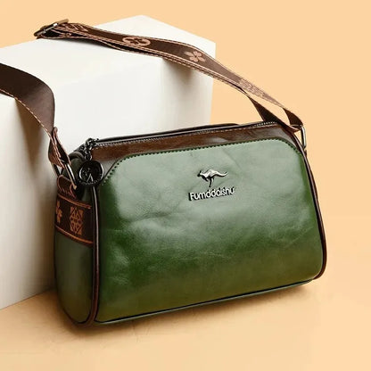 Crossbody Bag for Women – Retro Faux Leather with Wide Monogram Strap