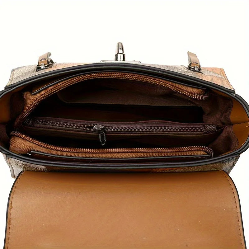 Retro Patchwork Crossbody Bag – Anti-Theft Women’s Satchel Handbag
