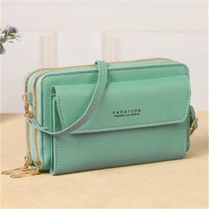 Multi-Zipper Crossbody Bag – Women's PU Leather Phone Purse & Clutch Wallet