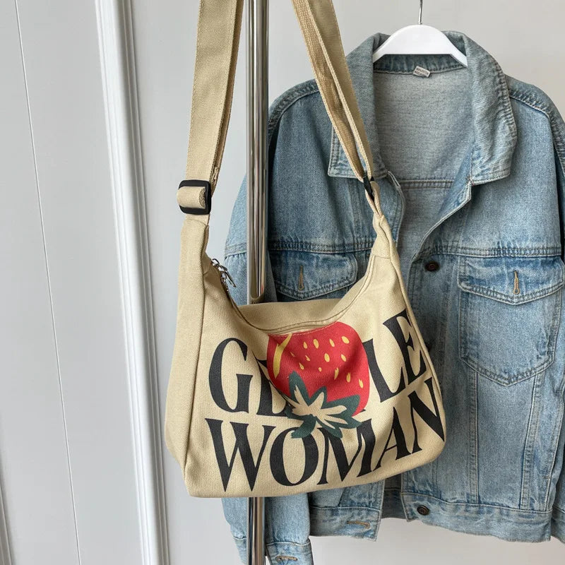 Encrypted Padded Letters Canvas Bag Fashionable Gentlewoman Shoulder Chic Pattern Daily Use Work