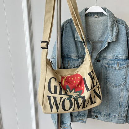 Encrypted Padded Letters Canvas Bag Fashionable Gentlewoman Shoulder Chic Pattern Daily Use Work