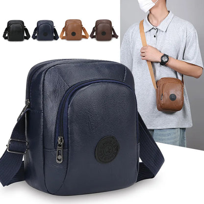 Vintage Leather Men's Crossbody Bag – Multi-Pocket Shoulder Purse