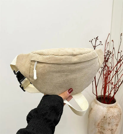 Homefish Casual Corduroy Belt Bags Women Fanny Pack Female Banana Waist Bag Hip Purse Shoulder