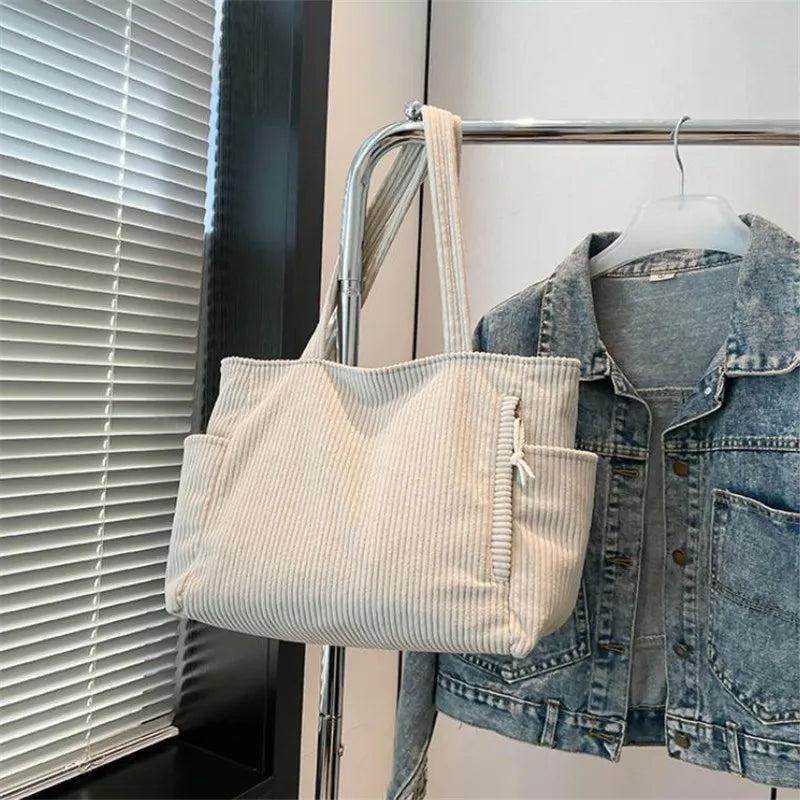 Corduroy Tote Bag Large Capacity Women's Shoulder Bag