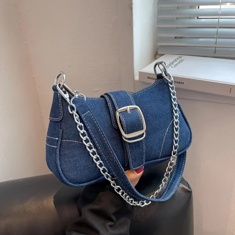 Rivet Studded Shoulder Bag – Women's Casual Underarm Purse with Chain