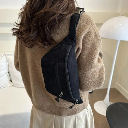 Corduroy Waist Bag for Women – Casual Crossbody Fanny Pack