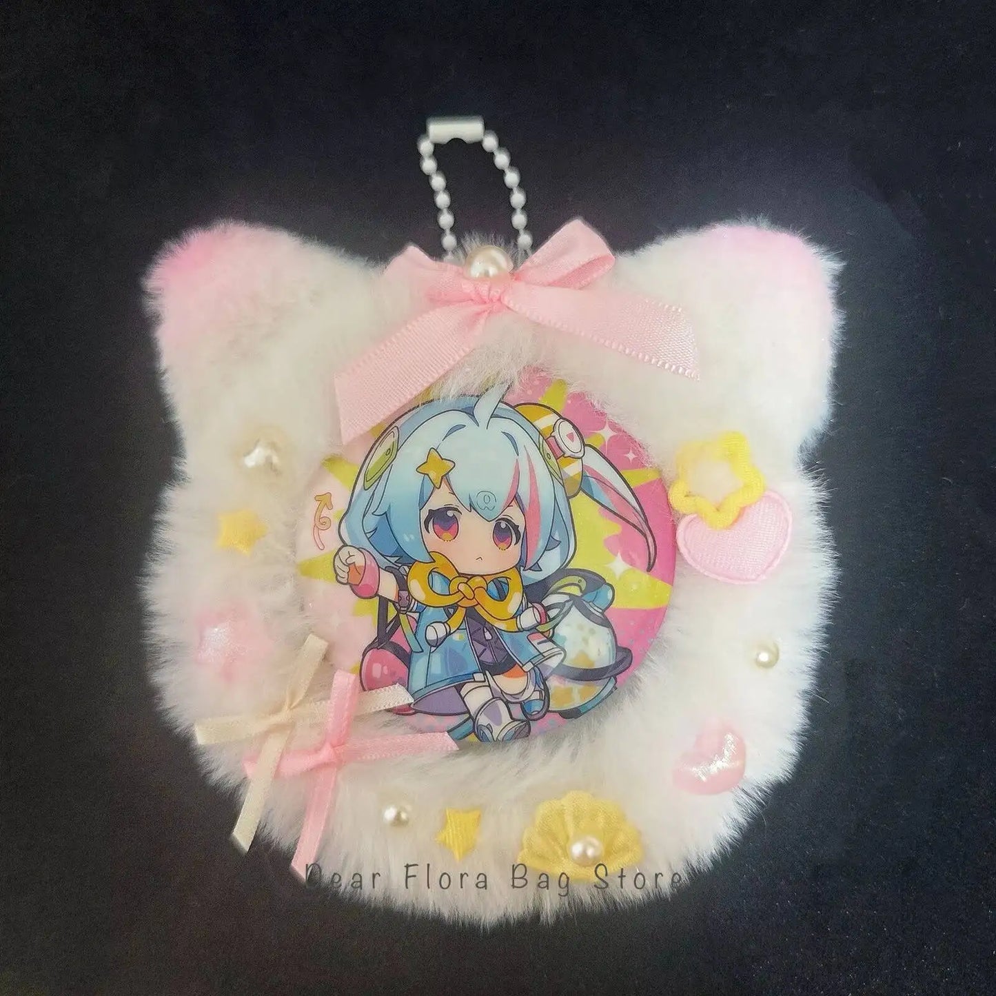 Plush Cat Ear Itabag Badge Stand – Handmade Anime Pin Holder