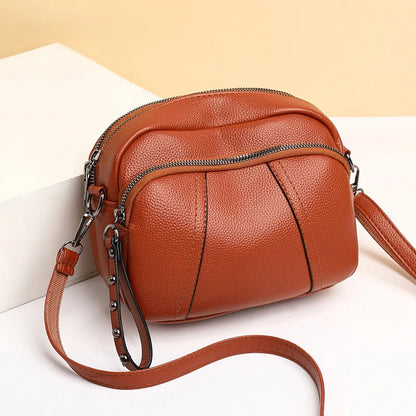 Women's Leather Crossbody Bag – Multi-Zip Shoulder Purse