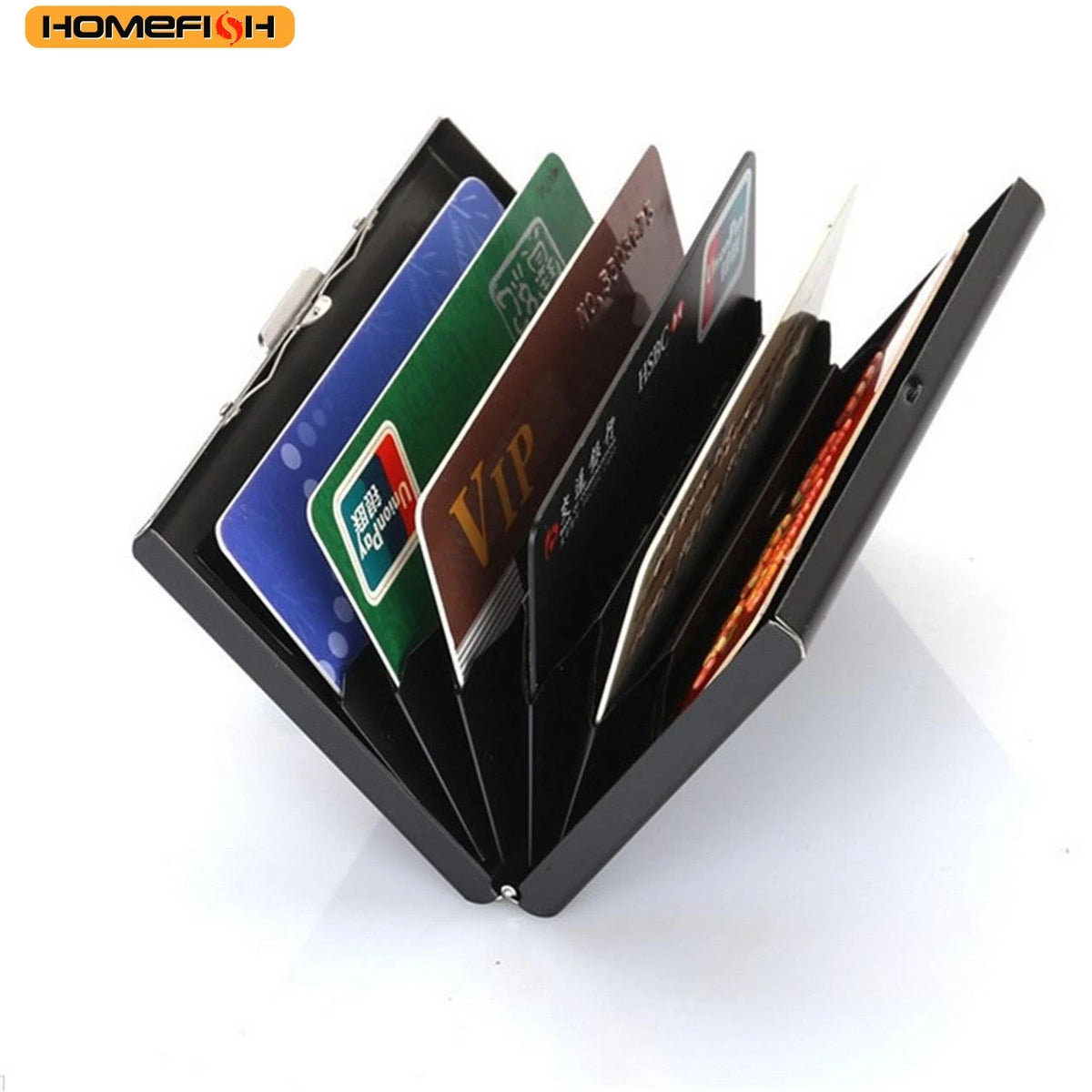 Homefish Rfid Blocking Stainless Steel Business Card Holder - Slim Metal Id Case 6 Slots