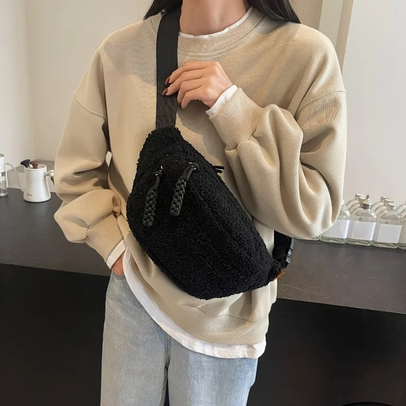 Plush Teddy Chest Bag Unisex Crossbody Waist Bag