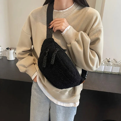 Plush Teddy Chest Bag Unisex Crossbody Waist Bag