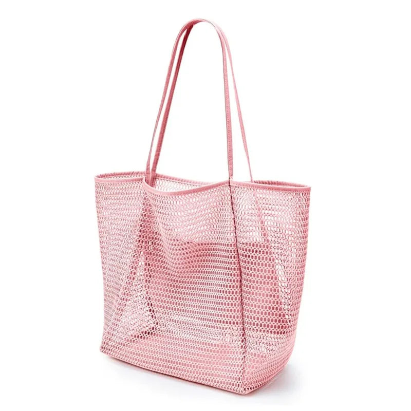 Lightweight Mesh Large Capacity Tote Bag Breathable Openwork Women Shoulder Purse