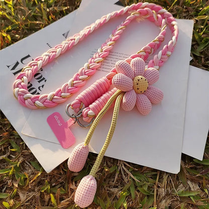 Cute Woven Flower Phone Lanyard – Braided Bag Strap Accessory