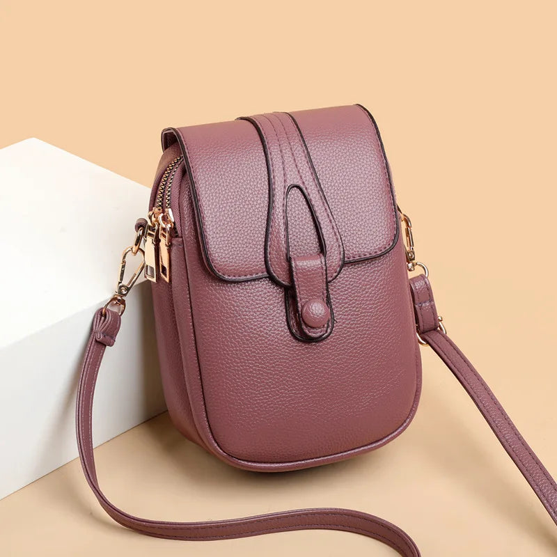 Mini Leather Crossbody Bag – Multi-Layer Phone & Shoulder Purse