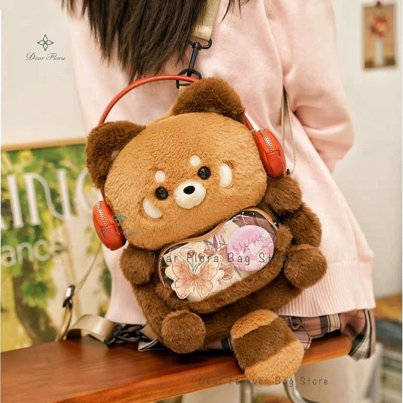 Cute Plush Red Panda Backpack for Women & Girls