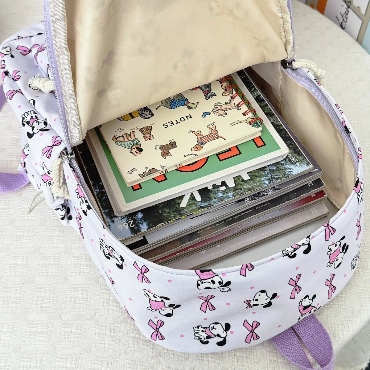 Sweet Cool Cartoon Animal Pattern Girl Backpack Lightweight Nylon Large Capacity Multifunctional