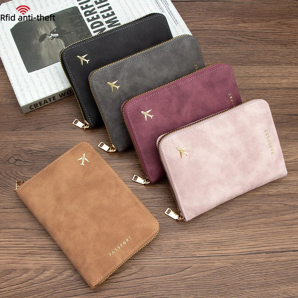 Blocking Passport Wallet Zipper Thickened Rfid Anti-Theft Travel Organizer Slim Card Holder Storage