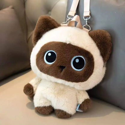 Kawaii Cat Plush Backpack – Cute Stuffed Kitten Shoulder Bag