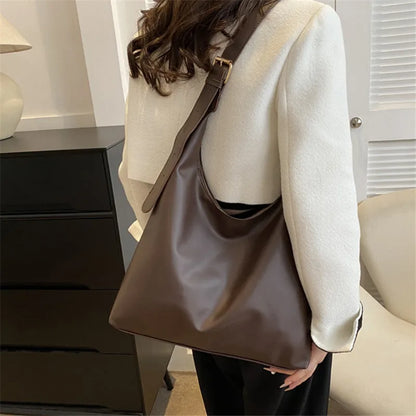 Sleek Black Leather Shoulder Underarm Bag Minimalist Spacious Perfect Everyday Casual Chic Outfits